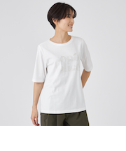 【接触冷感】【ウォッシャブル】グリッターロゴプリントカットソー