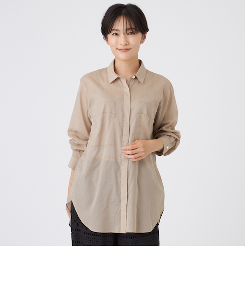 接触冷感】【ウォッシャブル】シアーボイルロングシャツ
