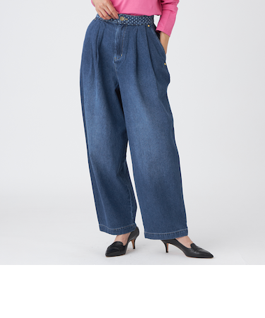 【カタログ掲載品】【マシンウォッシャブル】パンチングデニムコンビタックバレルパンツ