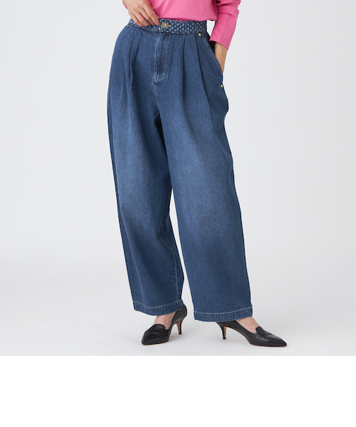 【カタログ掲載品】【マシンウォッシャブル】パンチングデニムコンビタックバレルパンツ