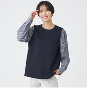 【ウォッシャブル】ストライプジャカードコンビプルオーバー