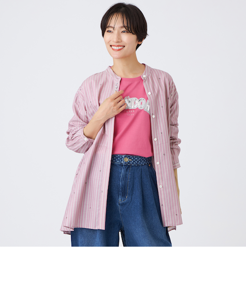 【カタログ掲載品】【ウォッシャブル】ストライプジャカードビジューブラウス