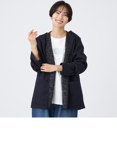 【リバーシブル】【ウォッシャブル】レオパードダンボールフーデットコーディガン