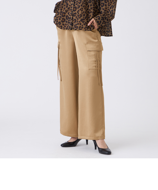 【マシンウォッシャブル】ソフトサテンカーゴパンツ