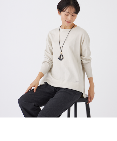 【ウォッシャブル】ラメハイゲージニットボートネックプルオーバー