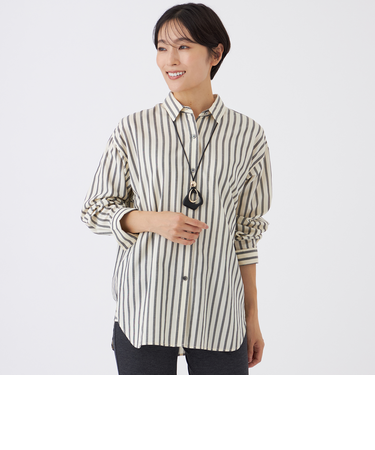 【カタログ掲載】【ウォッシャブル】ジャカードラメストライプシャツ