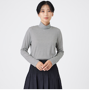 【ウォッシャブル】ハーフミラノリブボーダーハイネックプルオーバー