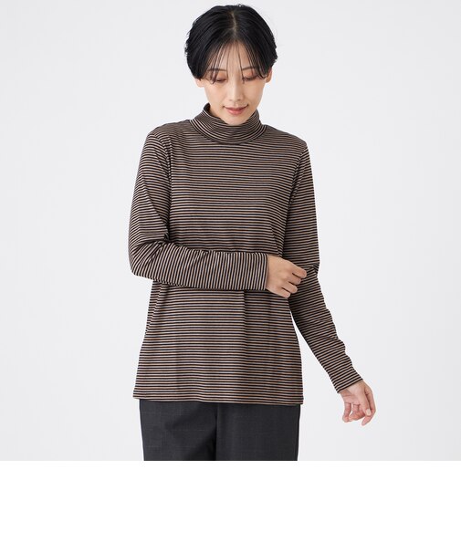 【ウォッシャブル】ハーフミラノリブボーダーハイネックプルオーバー