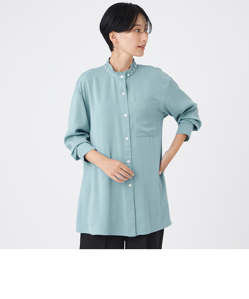 【カタログ掲載】フィブリルライクサテンビジューシャツ