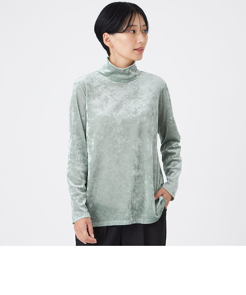 【マシンウォッシャブル】メッシュベロアハイネックプルオーバー