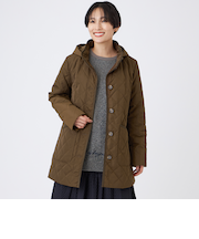 【光・遠赤外線吸収発熱】【マシンウォッシャブル】ダイヤキルトフーデッドコート