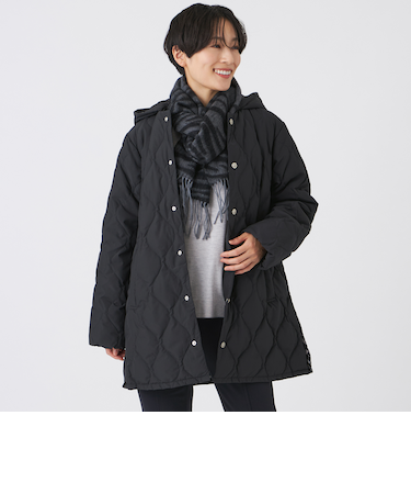 【ウォッシャブル】キルティングフーデッドダウンコート