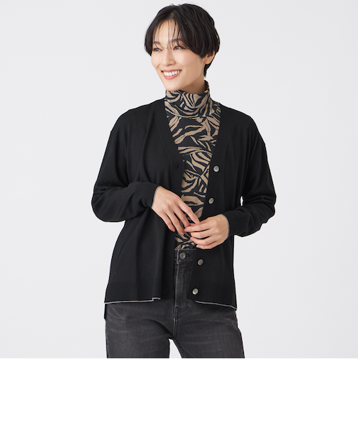 【ウォッシャブル】ハイゲージラインニットカーディガン