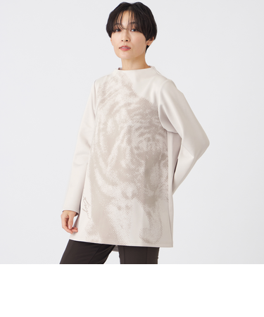 【ウォッシャブル】シャドープリントダンボールニットチュニックプルオーバー
