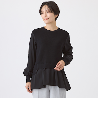 【ウォッシャブル】シャツコンビニットプルオーバー