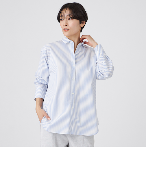 【ウォッシャブル】コットンブレンドストライプシャツ