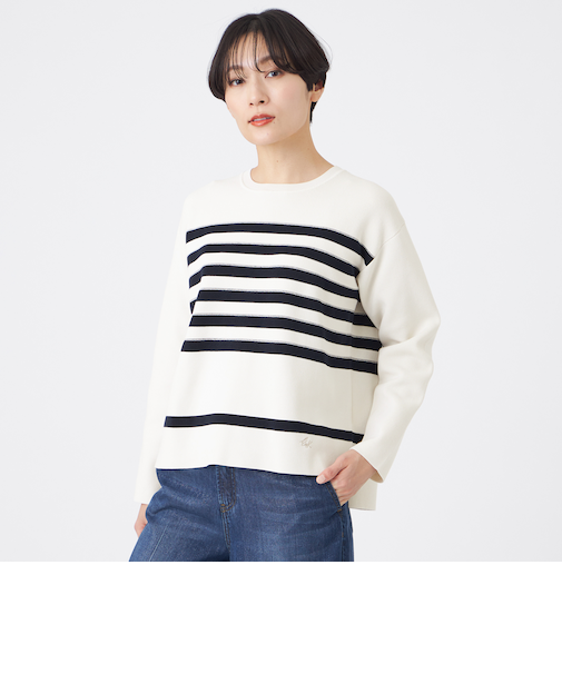 【マシンウォッシャブル】テックスブリッドボーダーニットプルオーバー