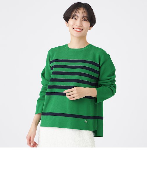 【マシンウォッシャブル】テックスブリッドボーダーニットプルオーバー