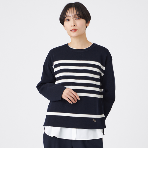 【マシンウォッシャブル】テックスブリッドボーダーニットプルオーバー