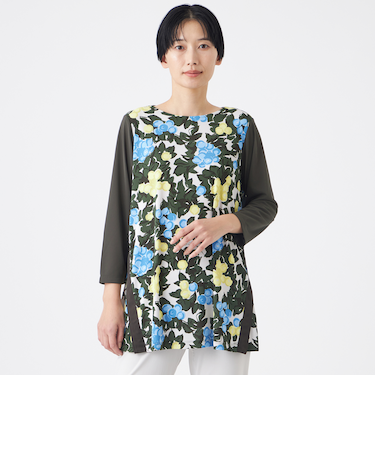 【接触冷感・マシンウォッシャブル】グレーププリントチュニックカットソー