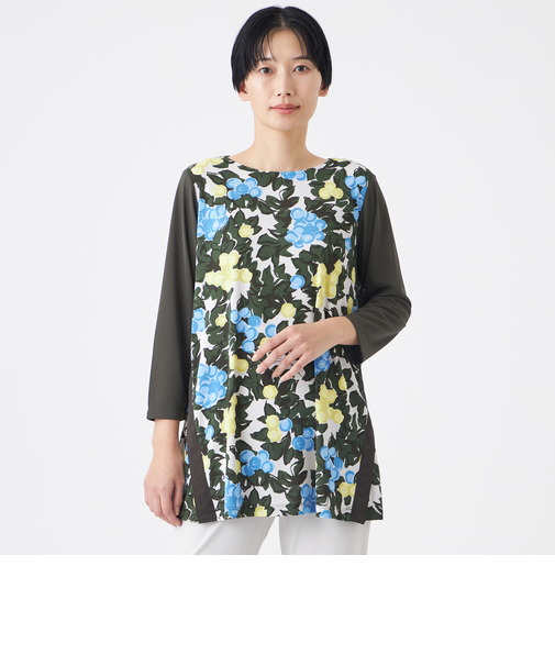 【接触冷感・マシンウォッシャブル】グレーププリントチュニックカットソー