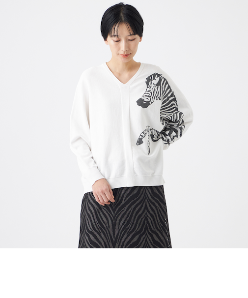 【ウォッシャブル】ゼブラインターシャドルマンスリーブニット