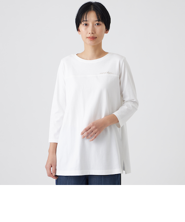 【カタログ掲載・ウォッシャブル】ロゴエンブロイダリーチュニックカットソー