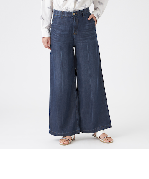 【マシンウォッシャブル】ラメソフトデニムワイドパンツ