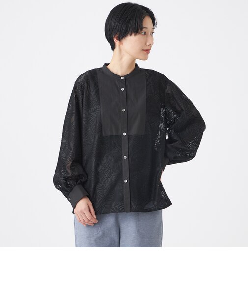 【カタログ掲載・ウォッシャブル】リーフゼブラレースブラウス