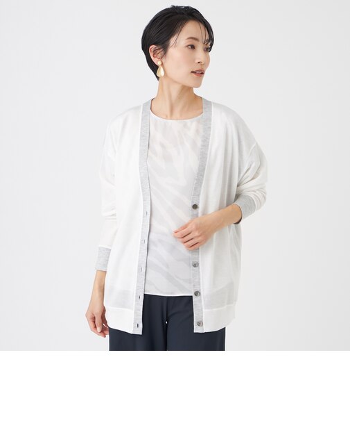 【接触冷感・ウォッシャブル】ハイゲージ天竺Vネックカーディガン