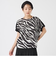【カタログ掲載・ウォッシャブル】ゼブラプリントコンビフレンチスリーブカットソー