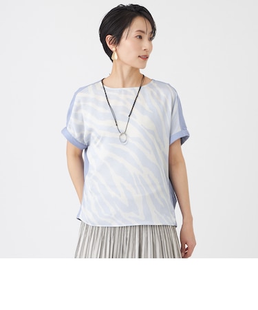 【カタログ掲載・ウォッシャブル】ゼブラプリントコンビフレンチスリーブカットソー