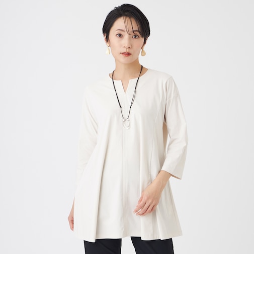 【接触冷感・マシンウォッシャブル】ハイゲージメリルハイテンションチニックカットソー