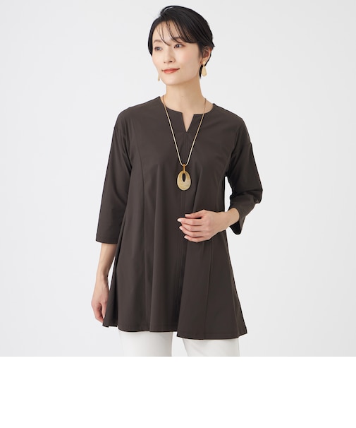 【接触冷感・マシンウォッシャブル】ハイゲージメリルハイテンションチニックカットソー