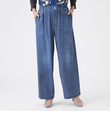 【カタログ掲載・接触冷感・吸水速乾・着用じわ防止・マシンウォッシャブル】ストレッチプリントデニムパンツ