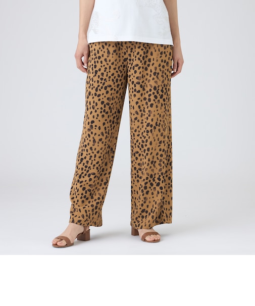 【カタログ掲載・吸水速乾・マシンウォッシャブル】チータープリントセミワイドパンツ