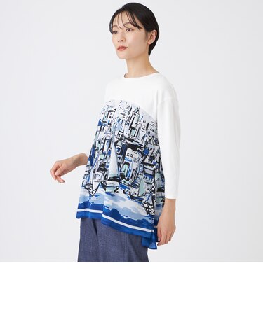 【接触冷感・ウォッシャブル】ヨットハーバープリントコンビカットソー