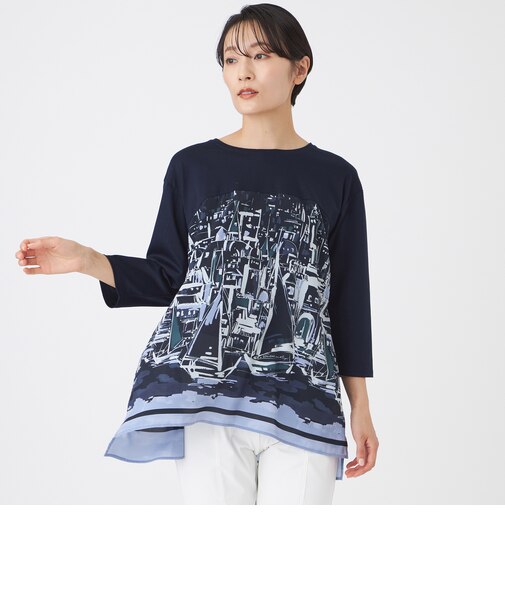 【接触冷感・ウォッシャブル】ヨットハーバープリントコンビカットソー