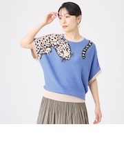 【カタログ掲載・ウォッシャブル】バイカラーチーターインターシャニットプルオーバー