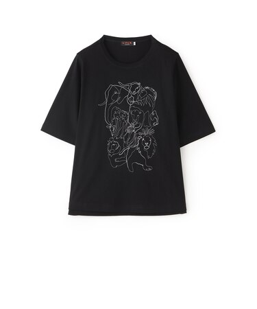 【EDITION掲載】【接触冷感・ウォッシャブル】ギャザリングアニマルエンブロイダリーカットソー