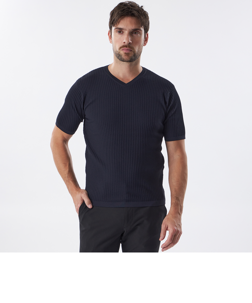 ウォッシャブルワッフルニットTシャツ