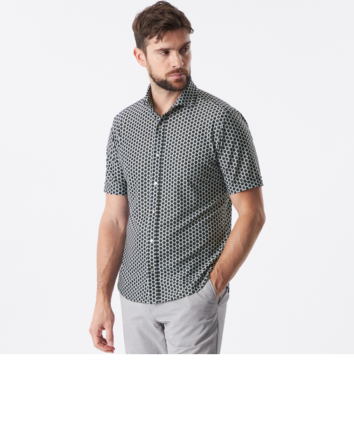 ジオメトリックプリントメッシュシャツ