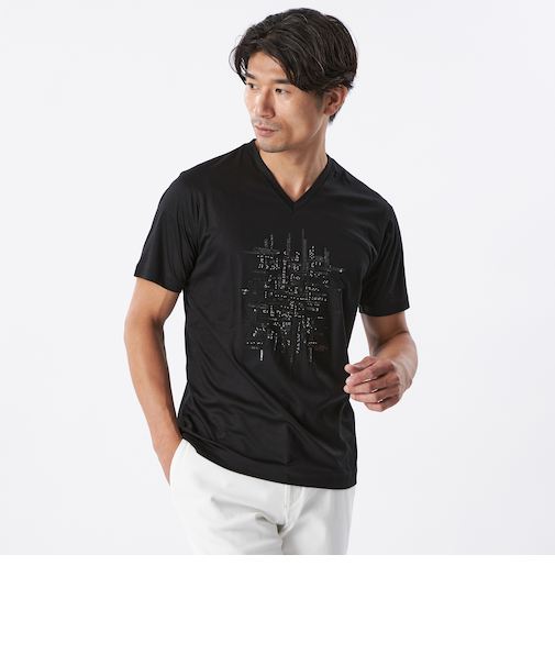 スパンコールランダムラインカットソー