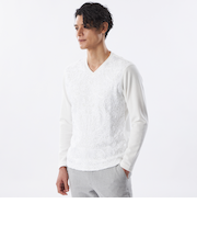 【PRIMA COLLECTION】ストライプベロア刺繍ロングスリーブTシャツ