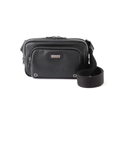 極美品 エポカウォモ 牛革 ウエストバッグ マルチポケット 黒 日本製 Safari11月号掲載＊ボディバッグ（M1131417＿＿