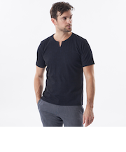 ランダムストライプキーネックカットソー