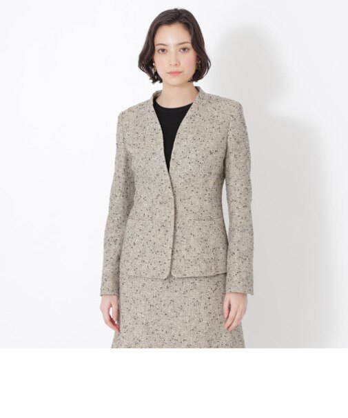 コットンミックスペーパーツイード　ノーカラージャケット