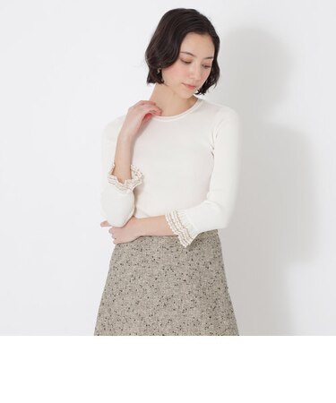 フリルレースコンビ　ニットプルオーバー