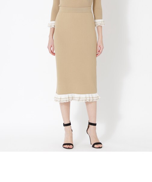フリルレースコンビ　ニットタイトスカート