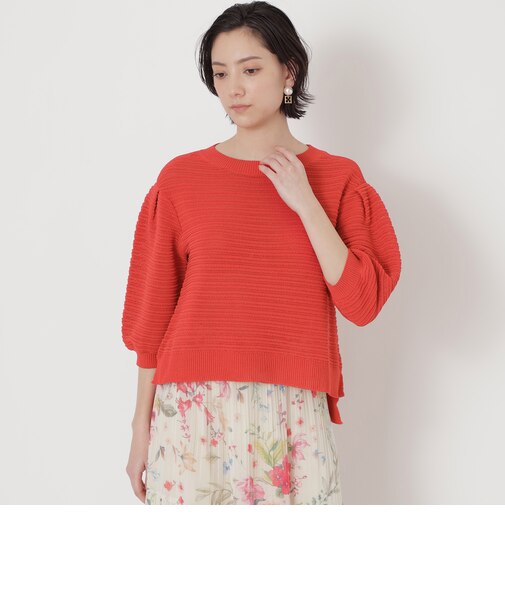 コットンナイロンストレッチ　ボリュームニットプルオーバー